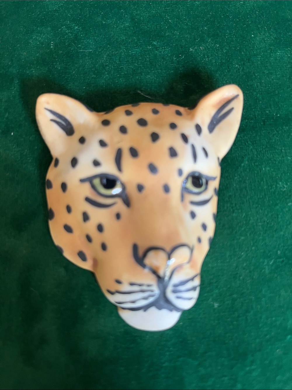 Carol Halmy Porcelain Leopard Head pin brooch